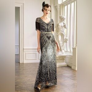 BABEYOND Women's Flapper Dress  V-Neck Size L